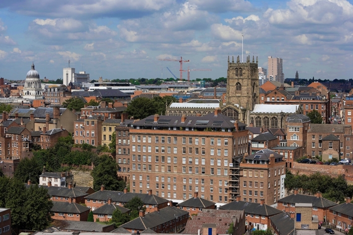 Lace-Market-escarpment-with-St-Marys-and-The-Council-House-dome