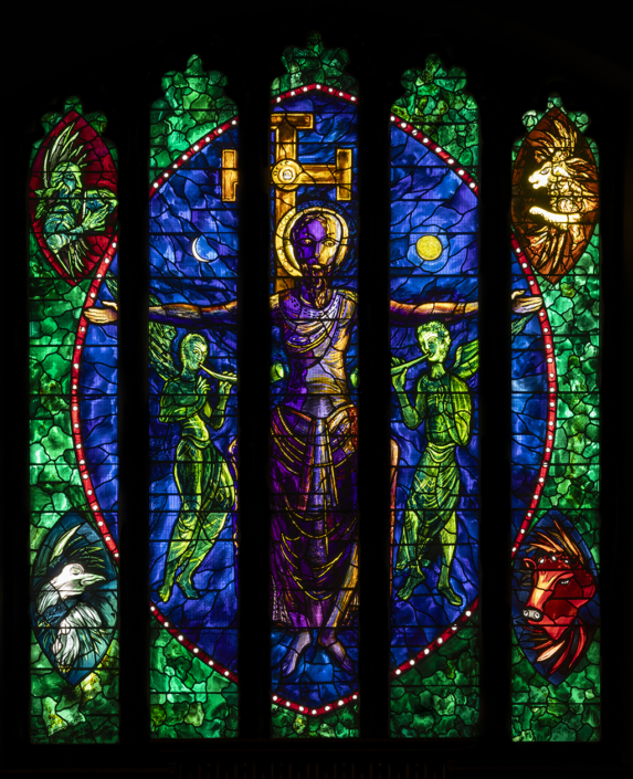 John Piper Window St.John’s Hospital – Lichfield. stained glass window with modern interpretation of crucifixtion
