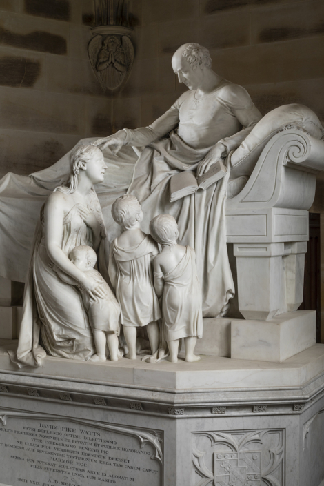 Pike Watts Monument – Holy Cross Church – Ilam mausoleum monument to man with family kneeling in front