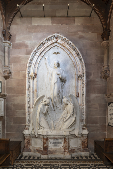 Monument to William and Mary Heath -St.Lawrence’s Church, Biddul monument frieze with Jesus and two angels kneeling